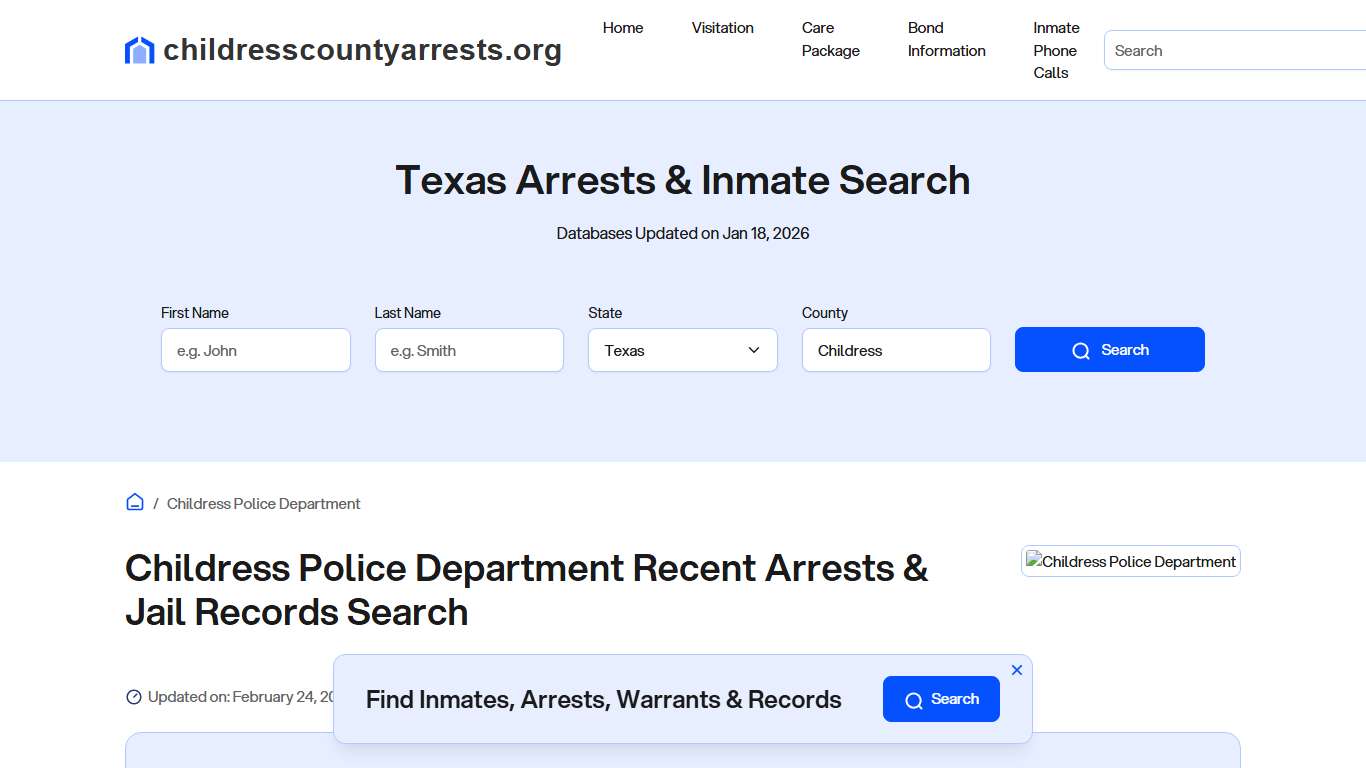 Childress Police Department, TX Arrests, Records, Jail Roster Lookup