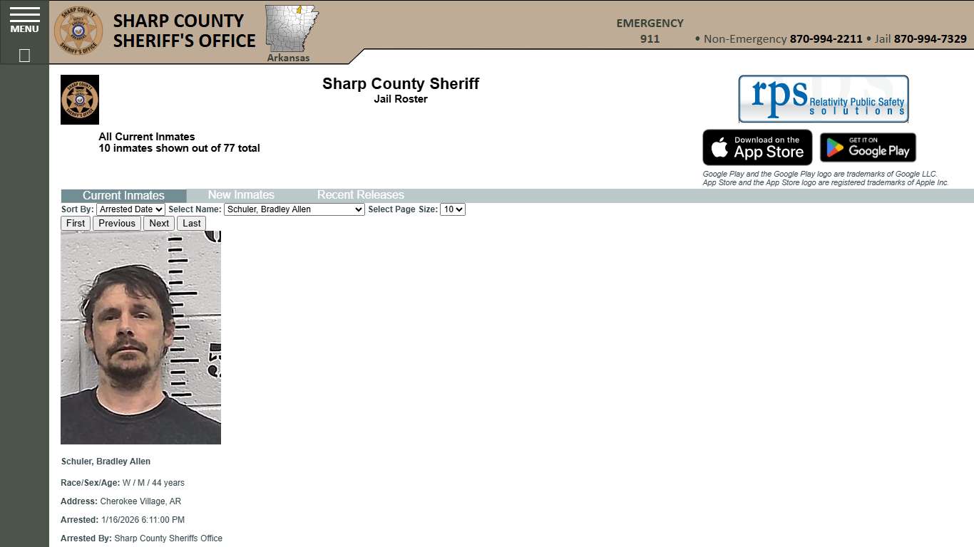 Inmate Roster - Current Inmates Booking Date Descending - Sharp County Sheriff AR