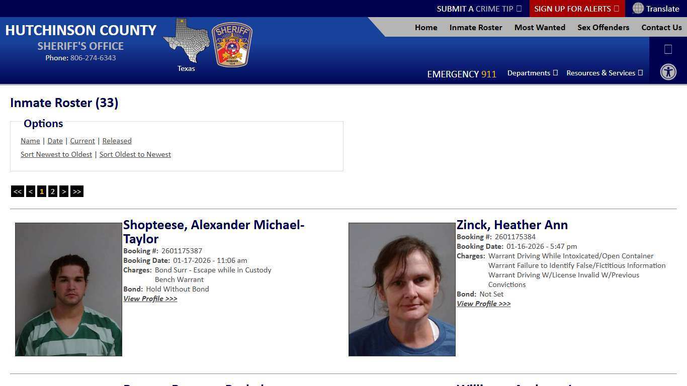 Inmate Roster - Current Inmates Booking Date Descending - Hutchinson County Sheriff TX